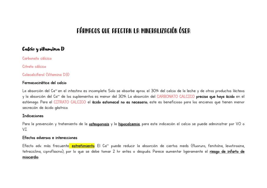 Fármacos que Afectan la Mineralización Ósea