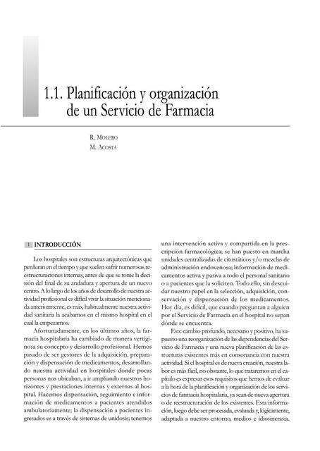 1.1. Planificación y organización de un Servicio de Farmacia 