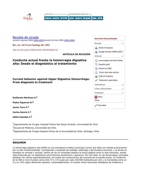 Conducta Actual Frente la Hemorragia Digestiva Alta 