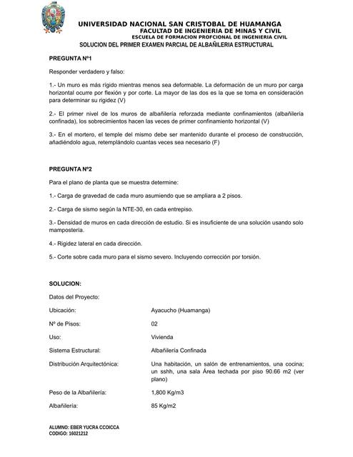 Solución de 1 Examen Parcial Albañilería Estructural