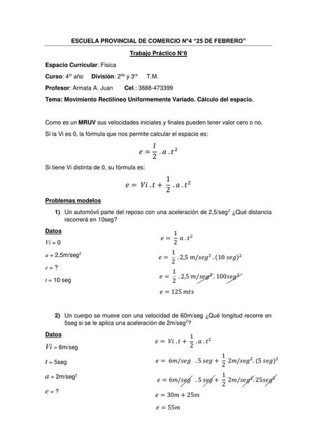 Movimiento Rectilíneo Uniformemente Variado 