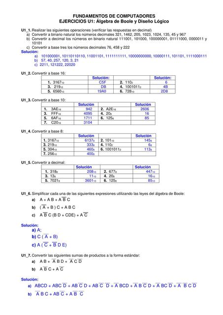 Ejercicios Álgebra de Boole y Diseño Lógico