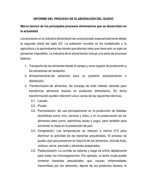 Informe del proceso de elaboración del queso 