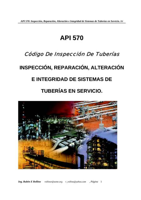 API 570 Código de inspección de tuberías 