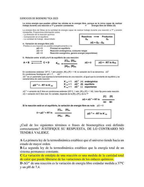 Bioenergética Ejercicios