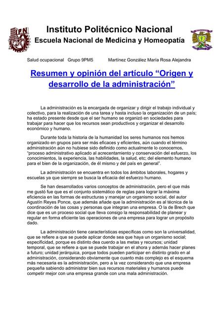 Origen y Desarrollo de la Administración 