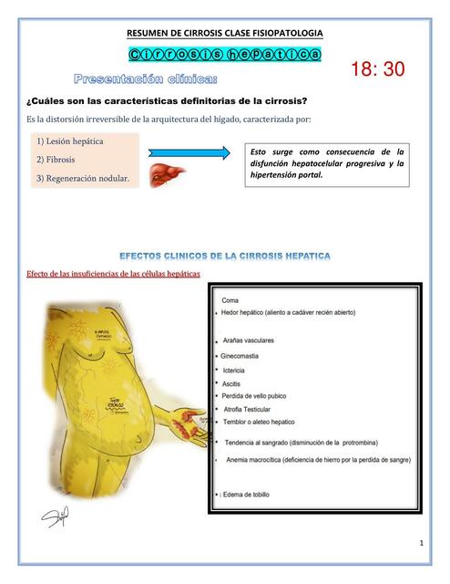 RESUMEN DE CIRROSIS HEPATICA CLASE FISIOPATOLOGIA