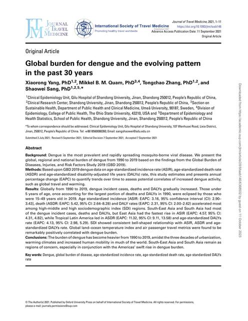 Global Burden for Dengue and the Evolving Pattern in the Past 30 Years