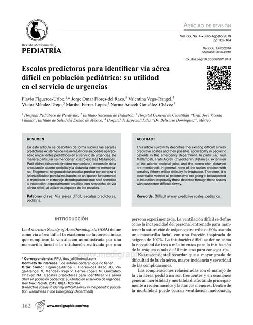 Escalas predictoras para identificar vía aérea  difícil en población pediátrica: su utilidad en el servicio de urgencias 