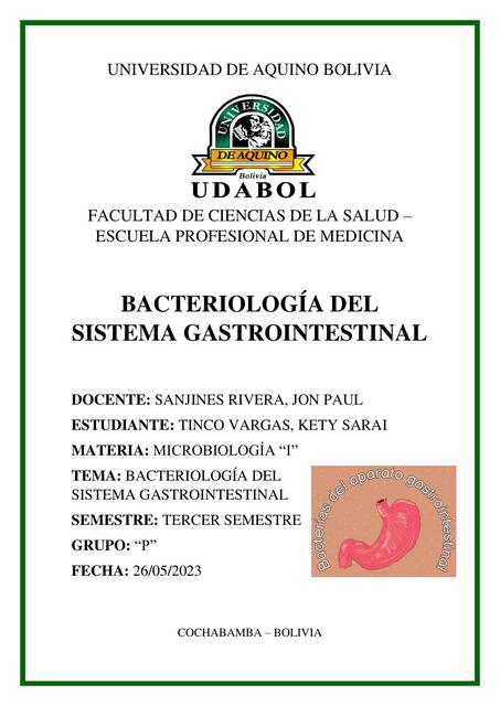 BACTERIOLOGÍA DEL SISTEMA GASTROINTESTINAL MICROBI