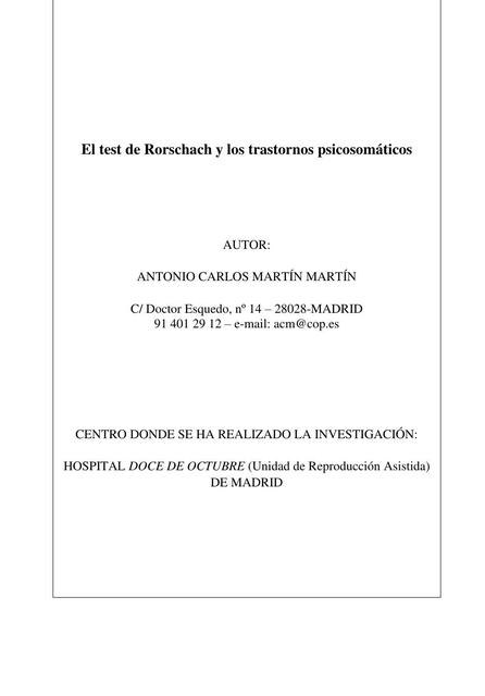 El test de Rorschach y los trastornos psicosom