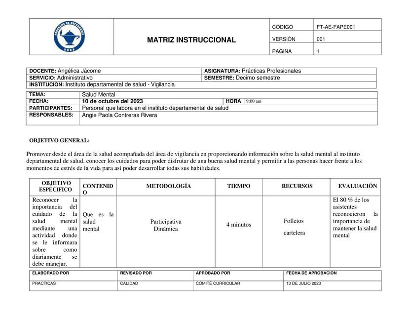 Matriz Institucional- Salud Mental 