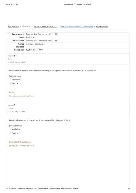 Cuestionario I Revisión del intento