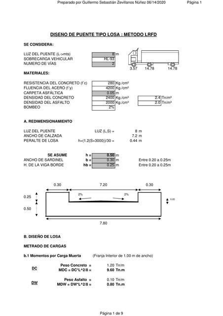 Hoja de calculo para diseño de ponton excel