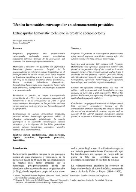 Técnica hemostática extracapsular en adenomectomía