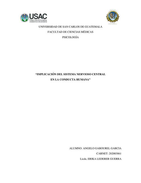 guia 3 IMPLICACIÓN DEL SISTEMA NERVIOSO CENTRAL  EN LA CONDUCTA HUMANA”