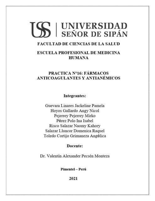 Práctica n16: fármacos anticoagulantes y antianémicos 