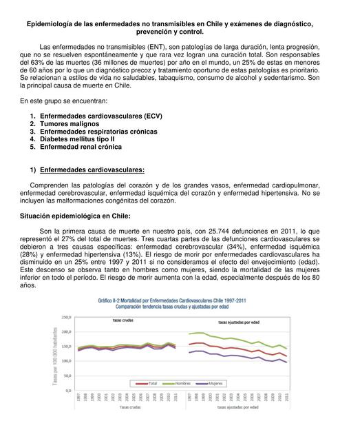 Epidemiología de las enfermedades no transmisibles en Chile y exámenes de diagnóstico, prevención y control.