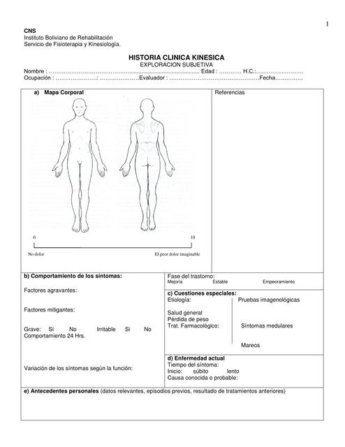 Modelo De Historia Clínica Fisioterapia Guadalupe Luizaga Apaza Udocz 1122