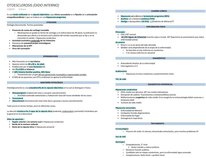 OTOESCLEROSIS OIDO INTERNO