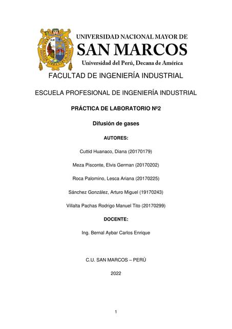 INFORME DE LABORATORIO: DIFUSIÓN DE GASES