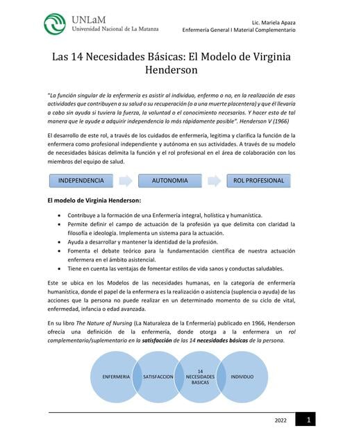 Las 14 Necesidades Básicas Virginia Henderson | Itzel Alvarado | uDocz