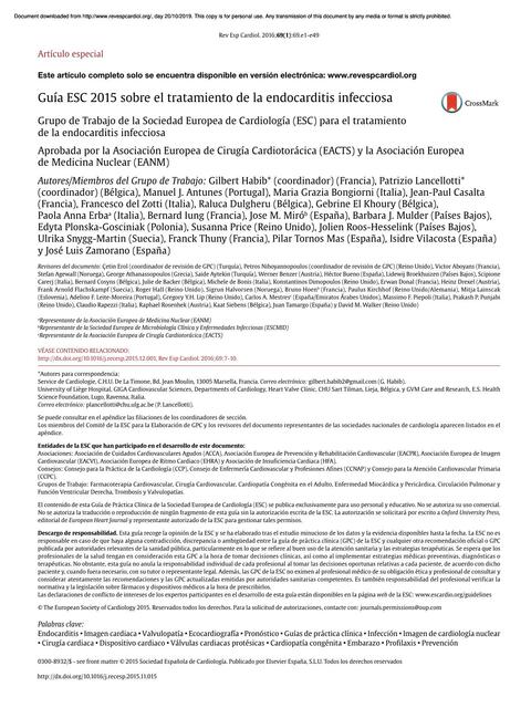 Guía ESC 2015 sobre el Tratamiento de la Endocarditis Infecciosa 