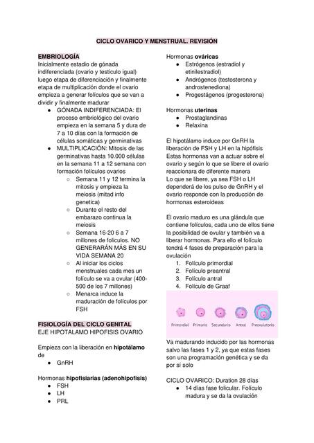 Ciclo ovarico y menstrual revisión 