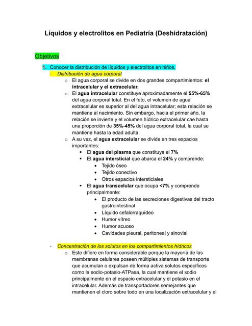 Líquidos y Electrolitos en Pediatría (Deshidratación)