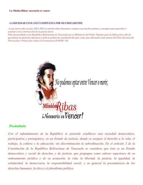 Misión y Visión de Misión Ribas Venezuela Pedagogía y algo más uDocz