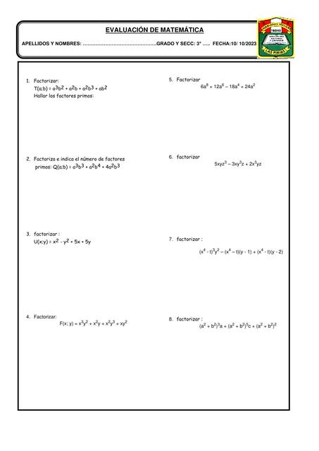 Examen de Factorización I