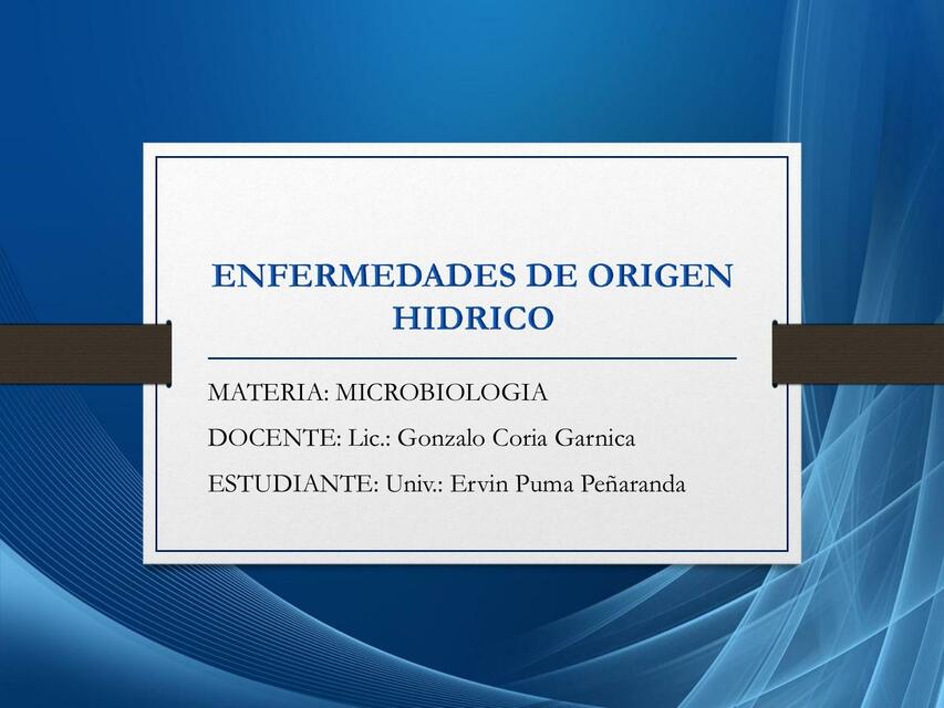 Enfermedades de Origen Hídrico 