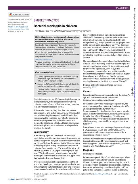 Bacterial Meningitis in Children