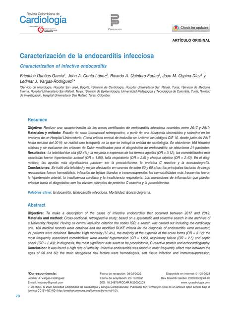 Caracterización de la endocarditis infecciosa 