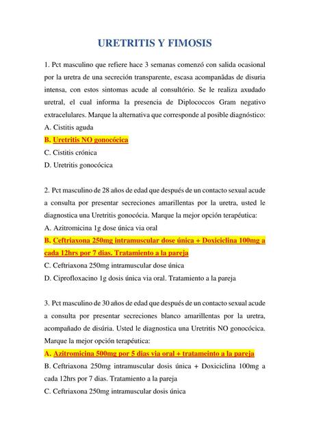 Preguntas uretritis y fimosis - urología