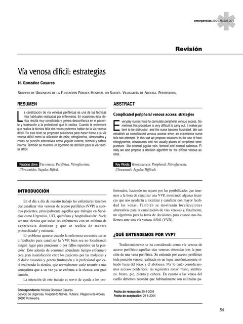 Vía Venosa Difícil: Estrategias 