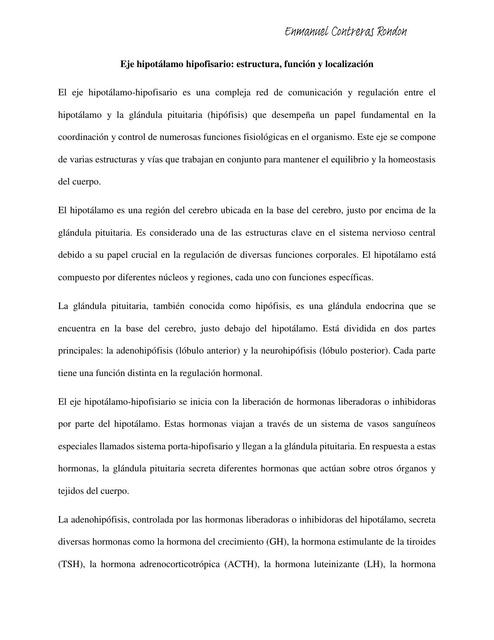 Eje hipotálamo hipofisario: estructura, función y localización