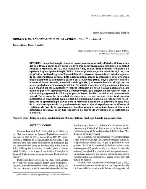 Origen e Intencionalidad de la Epidemiología Clínica 