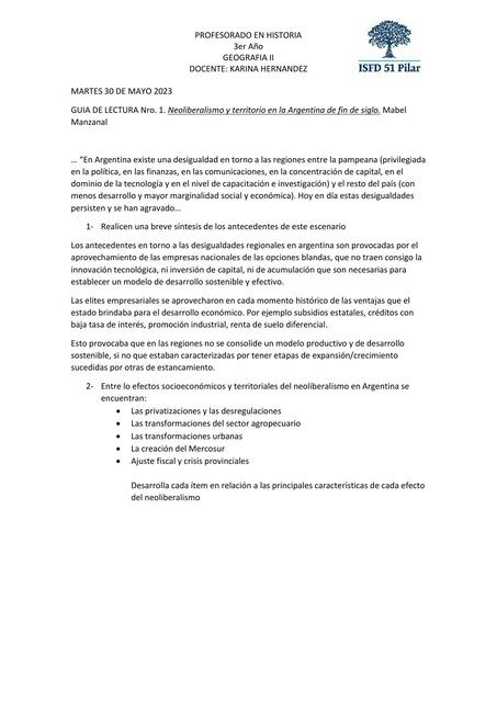 Neoliberalismo y territorio en la Argentina de fin de siglo. Mabel Manzanal