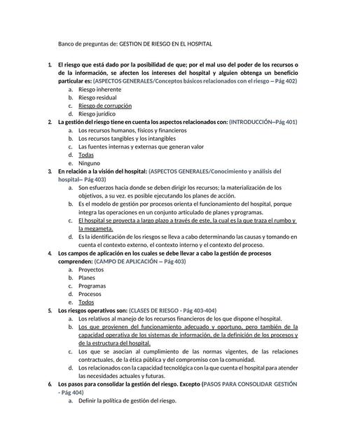 Banco de Preguntas de Gestión de Riesgo en el Hospital 