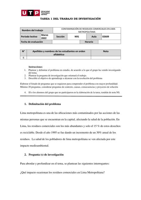 Delimitación del tema de investigación - INDIVIDUO Y MEDIO AMBIENTE