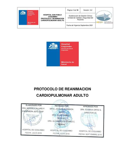 Protocolo de Reanimación Cardiopulmonar Adulto 