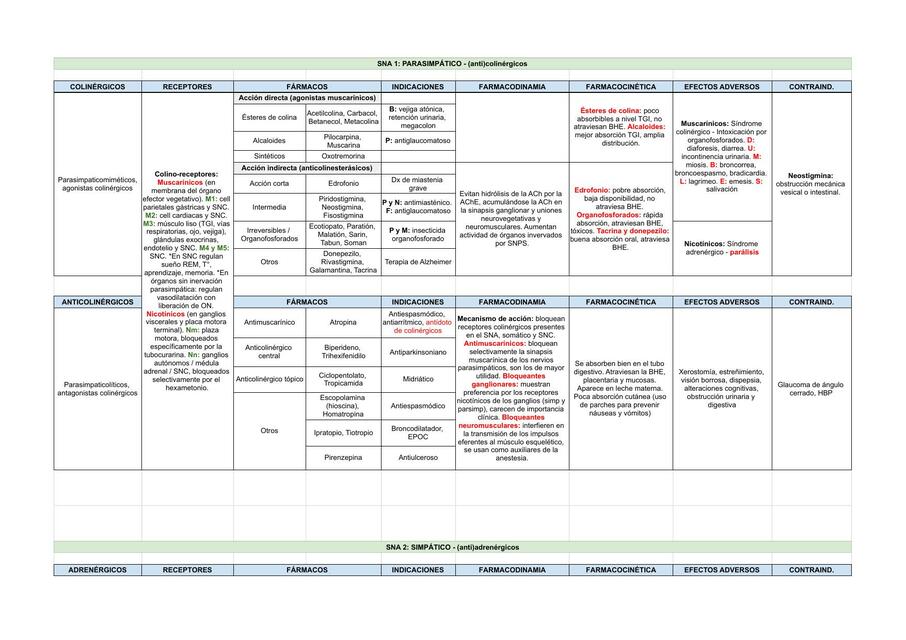 Resumen Fármacos anticolinérgicos 