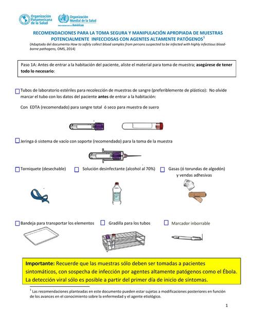 Recomendaciones para la Toma Segura y Manipulación Apropiada de Muestras 