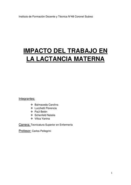 IMPACTO DEL TRABAJO EN LA LACTANCIA MATERNA