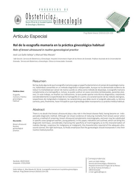 Rol de la ecografía mamaria en la practica ginecológica habitual 