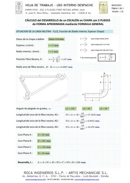 Calculo del desarrollo de un escalón en chapa 