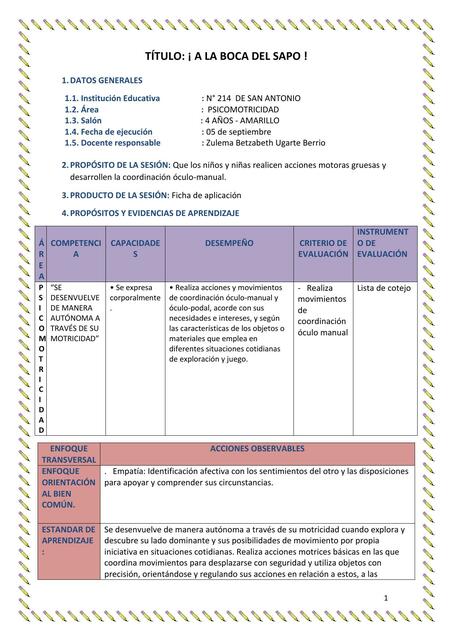 Sesión de aprendizaje psicomotricidad