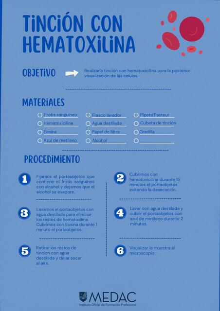 Tinción sangre capilar con hematoxilina 