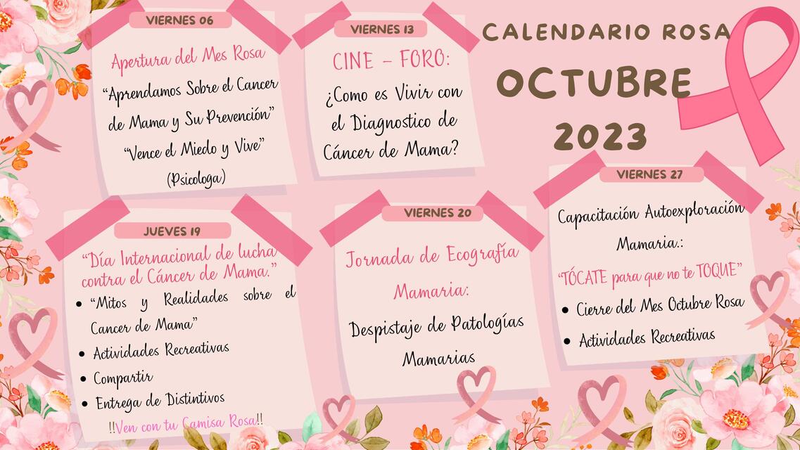 Calendario Octubre Rosa 